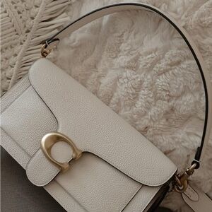 Coach Cream Shoulder Bag with Elegant Gold Accents